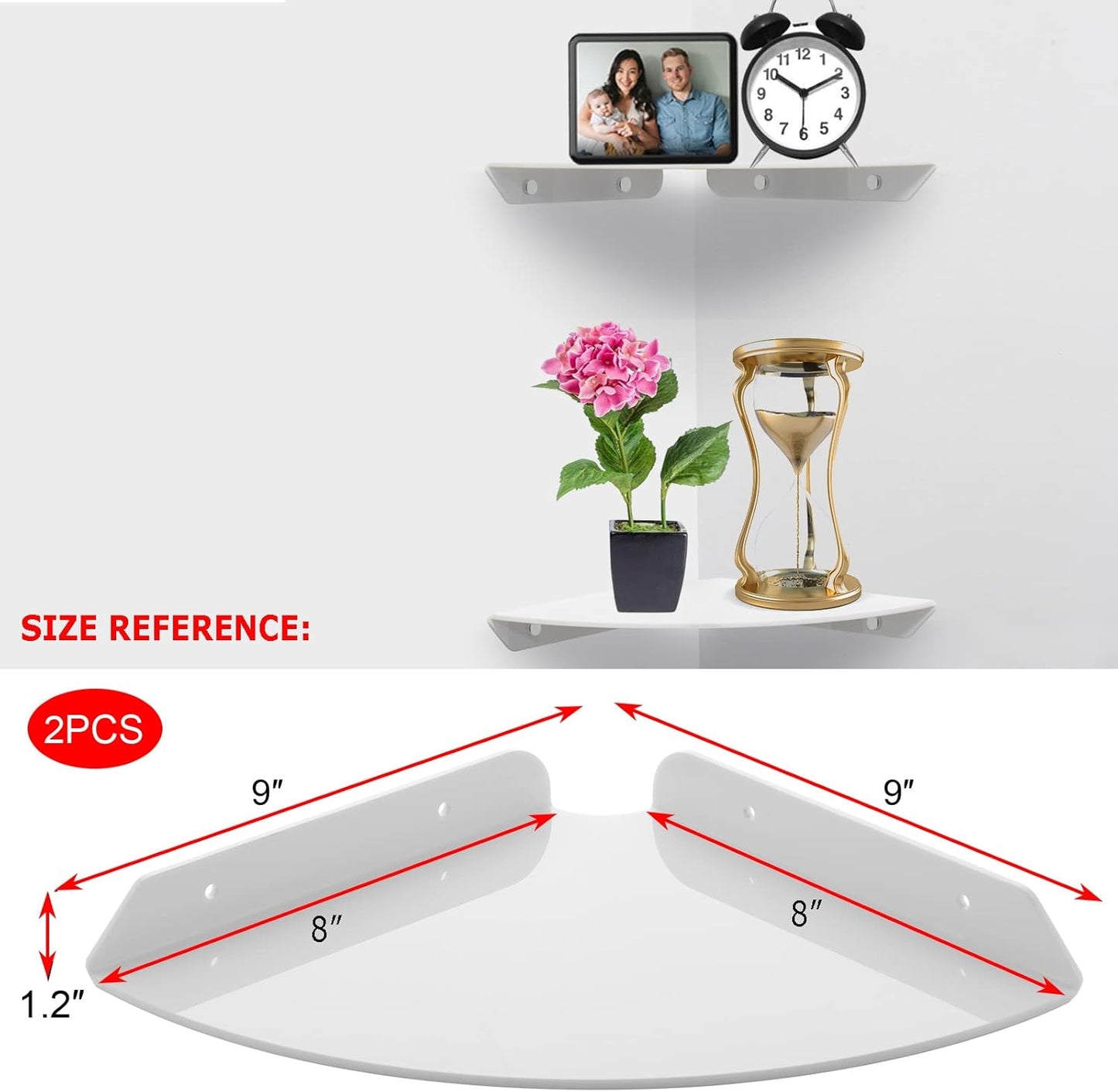Cosmos 2 Pcs Acrylic Wall Mount Floating Corner Shelves Quarter Round Shower Shelf Hanging Corner Shelves Wall Storage
