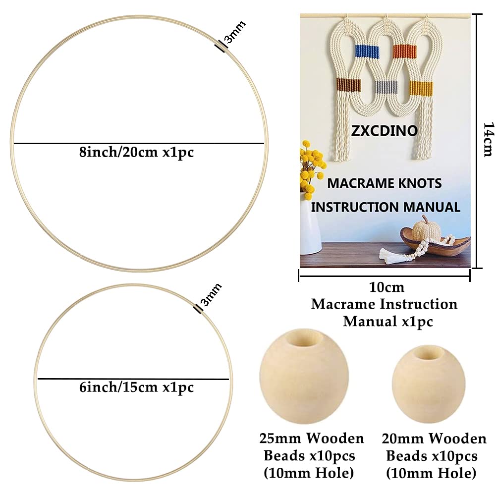 ZXCDINO 87pcs Macrame Kits for Beginners 3mm x 220yards Natural Cotton Macrame Cord Wall Hanging Kit, Macrame Supplies Best for Macrame Plant Hanger with Wooden Beads,Wooden Rings