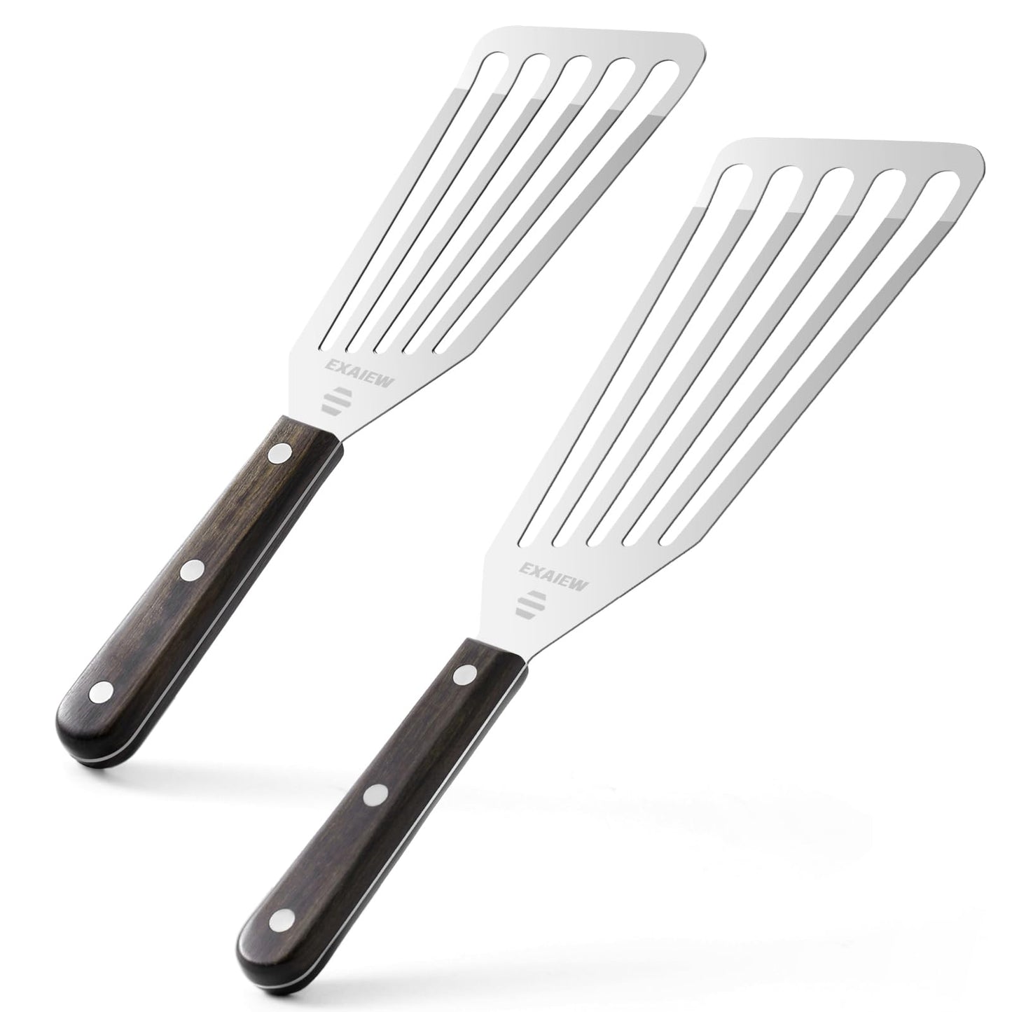 EXAIEW 2 Pack Fish Spatula Stainless Steel，Flexible Metal Spatula Perfect for Flipping Eggs, Burgers and Baking, Durable Lightweight Kitchen Slotted Turner for Cooking & BBQ, Perfect Gifts