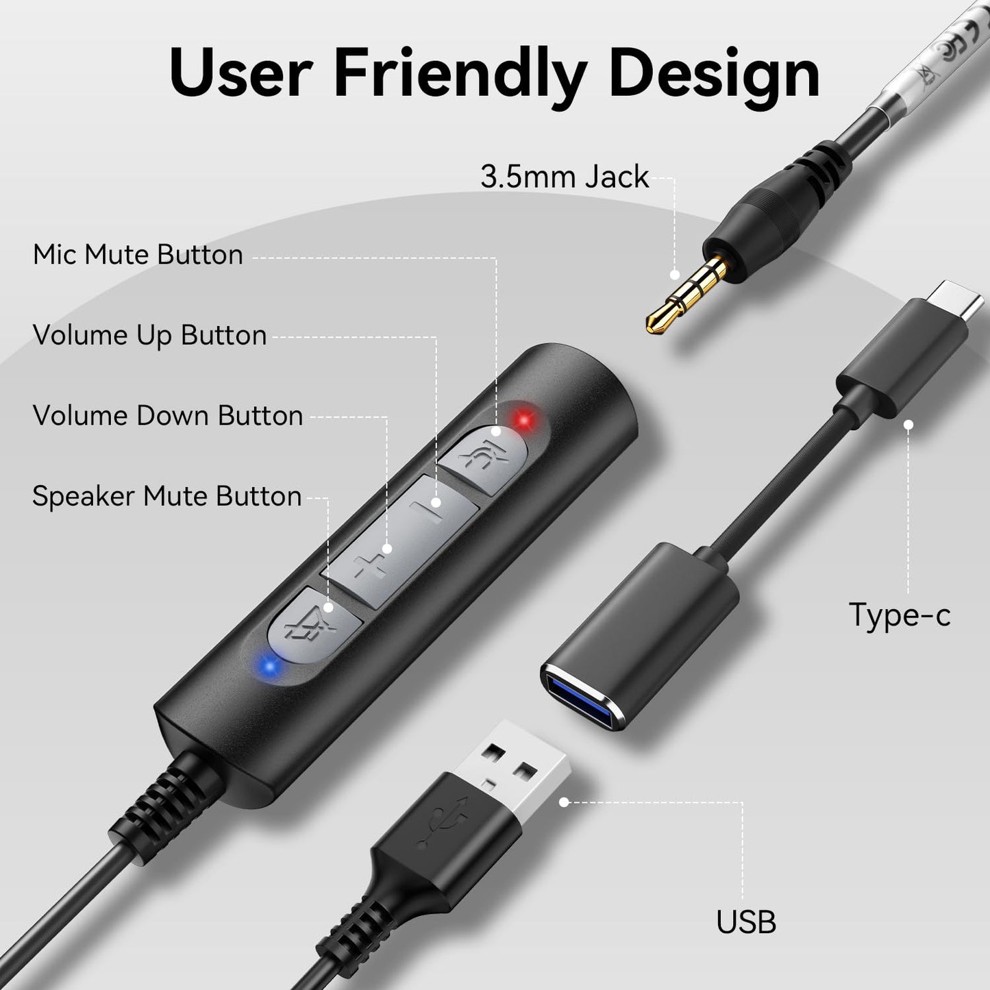 Wantek USB Headset with Microphone for PC, Computer Laptop Headset with Call Answer Button for MS Teams & IP Phones, Lightweight Design & Memory Foam Cushions for All-Day Comfort