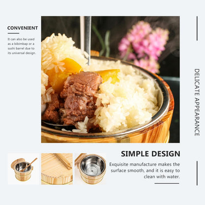 SHOWERORO Wooden Rice Bucket with Lid 6.3X4.7X4.3 Inch Japanese Style Sushi Rice Bowl and Bibimbap Mixing Tub Compact Wood Serving Dish for Home Kitchen