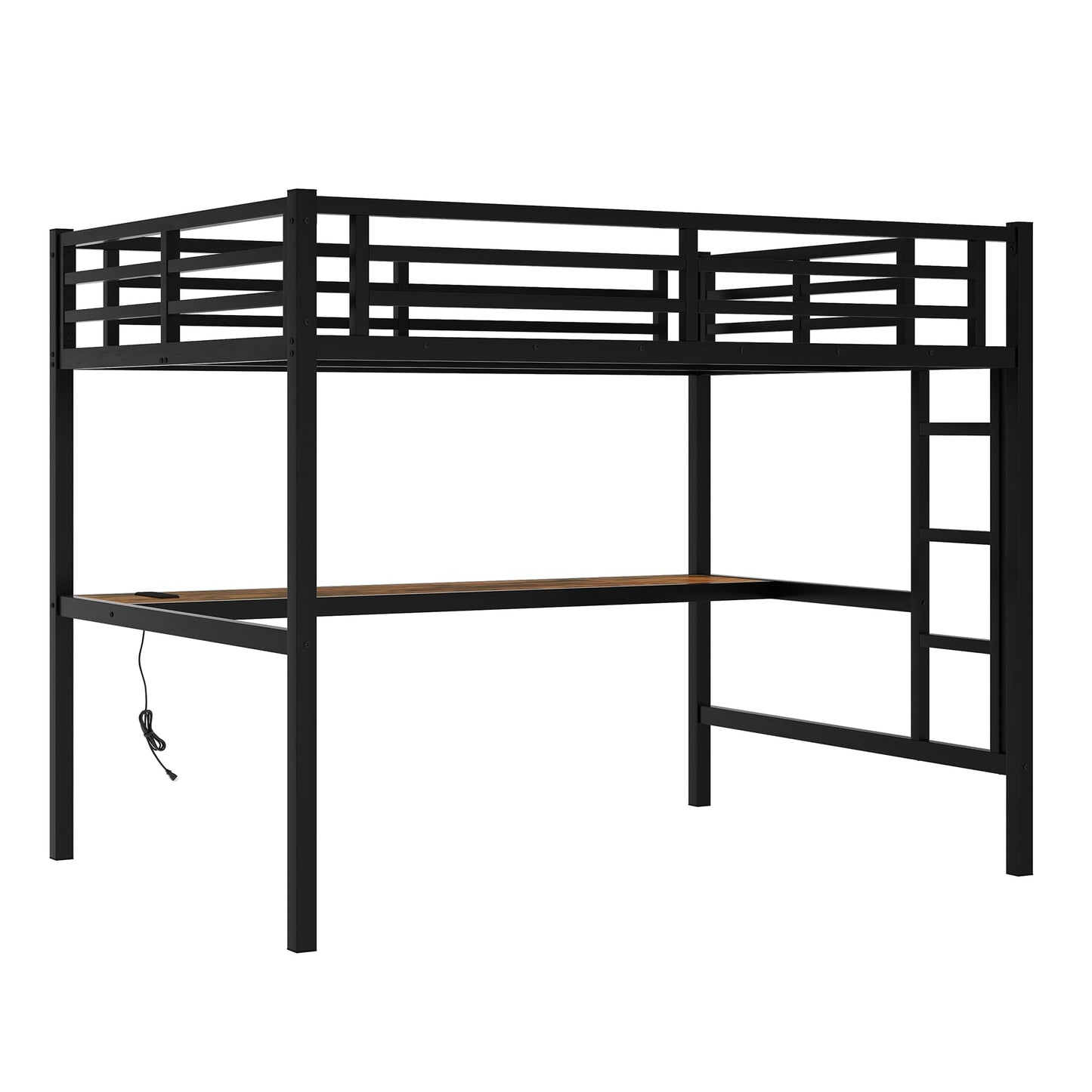 Bellemave Metal Full Size Loft Bed with Desk and Charging Station,Heavy Duty Loft Bed Frame with LED Lights and USB for Kids,Teens,Adults,Full Size,Black