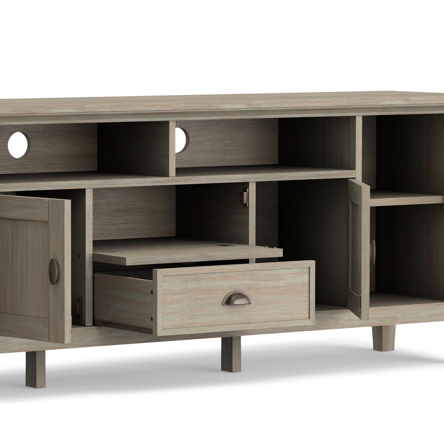 SIMPLIHOME Redmond TV Stand - 72 inch Wide Solid Wood Media Console in Distressed Grey, Transitional Entertainment Center for Living Room for TVs up to 80 Inches with Drawers and Cable Management