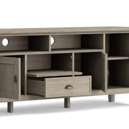 SIMPLIHOME Redmond TV Stand - 72 inch Wide Solid Wood Media Console in Distressed Grey, Transitional Entertainment Center for Living Room for TVs up to 80 Inches with Drawers and Cable Management