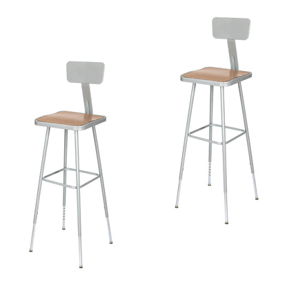 OEF Furnishings OEF6330HB/2 Premium Commercial-Grade All-Purpose Square Stool with Backrest (Height-Adjustable, 30–38 inch Range, Gray Frame, Masonite Wood Seat, 2-Pack)