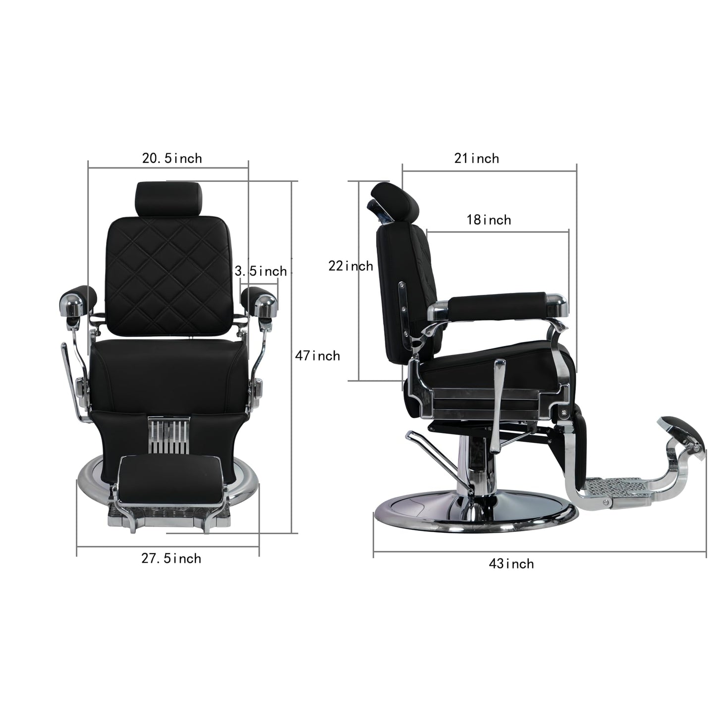 MyS Heavy Duty Barber Chair – 700 lbs Capacity Industrial Hydraulic Reclining Salon Chair, 135° Reclining with Stainless Steel Leather (Silver)