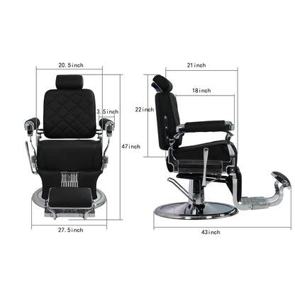 MyS Heavy Duty Barber Chair – 700 lbs Capacity Industrial Hydraulic Reclining Salon Chair, 135° Reclining with Stainless Steel Leather (Silver)