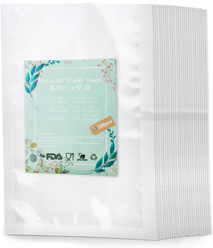 Vacuum Sealer Bag, BPA Free, 11"×16" 100 Pack for Pre-Cut Vacuum Food Storage