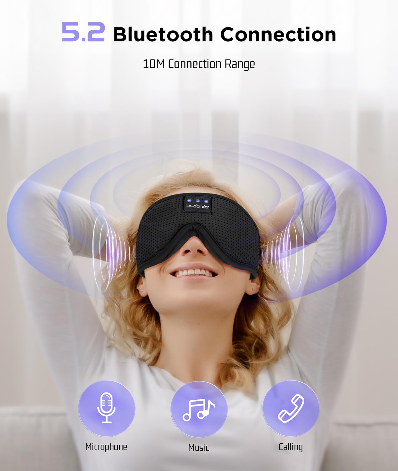 LC-dolida Sleep Headphones, White Noise Bluetooth Sleep Mask 3D Wireless Timing Eye Mask for Sleeping, Sleep Mask with Bluetooth Headphones for Side Sleepers Travel Yoga, Cool Gadgets for Men Women