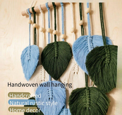 Jditngp DIY Macrame Leaf Wall Hanging Beginners Boho Wall Leaf Tapestry Kit Handmade Woven Tapestry Feather Wall Hanging DIY Macrame Kit for Adults Birthday Gift DIY Craft Kits 15.8" (Green,Blue)