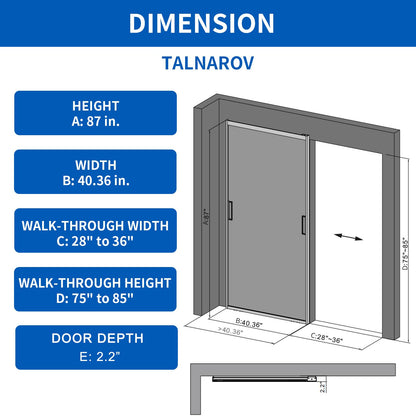 40" x 87" Frosted Glass Barn Door, Concealed Sliding Barn Door with Soft Close, Waterproof Modern Sliding Door for Bathroom/Kitchen Privacy, 5/16"(8mm) Tempered Glass, Fits 28"-36"W x 72"-85"H, Black