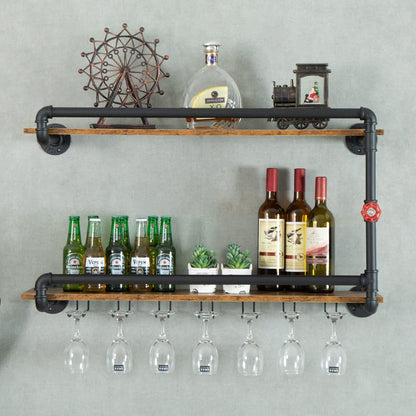 BOTAOYIYI Wine Rack Wall Mounted 2 Tier, Black(35.4x10.6x19.7)