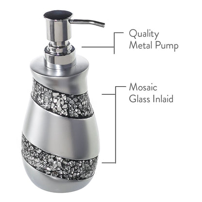 Creative Scents Silver Mosaic Liquid Soap Dispenser For Bathroom - Decorative Lotion Dispenser - Bling Countertop Soap Dispenser For Liquid Soap And Lotion With Durable Metal Pump (Silver-Gray)
