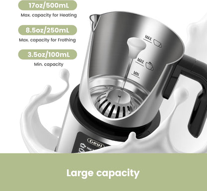 Gevi Milk Frother,5 in 1 Stainless Steel Professional Milk Steamer，Easy to Clean Hot Chocolate Maker,for Hot and Cold Milk Frother for Latte,Macchiato,Cappuccino and Hot Chocolate