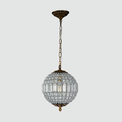 HUOKU Antique Crystal Globe Chandelier, 11.8" Vintage Small Sphere Chandelier Crystal Pendant Light Fixture for Foyer Dining Room Kitchen Island Bronze