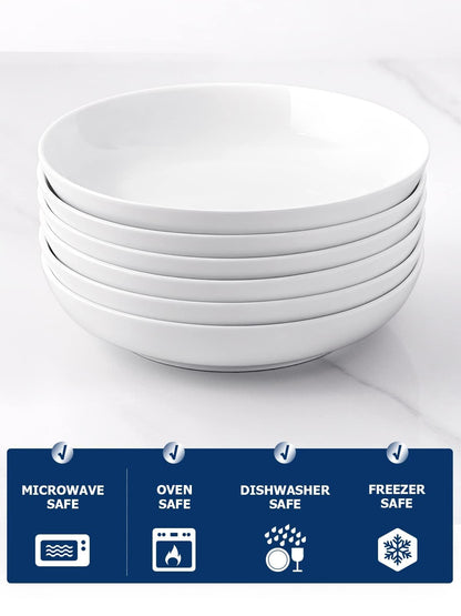 Y YHY Pasta Bowls, 30oz Salad Bowls White Soup Bowls Large Pasta Serving Bowl Porcelain Pasta Plates Wide and Shallow Bowls Set of 6 Microwave Dishwasher Safe Valentines Day Gift