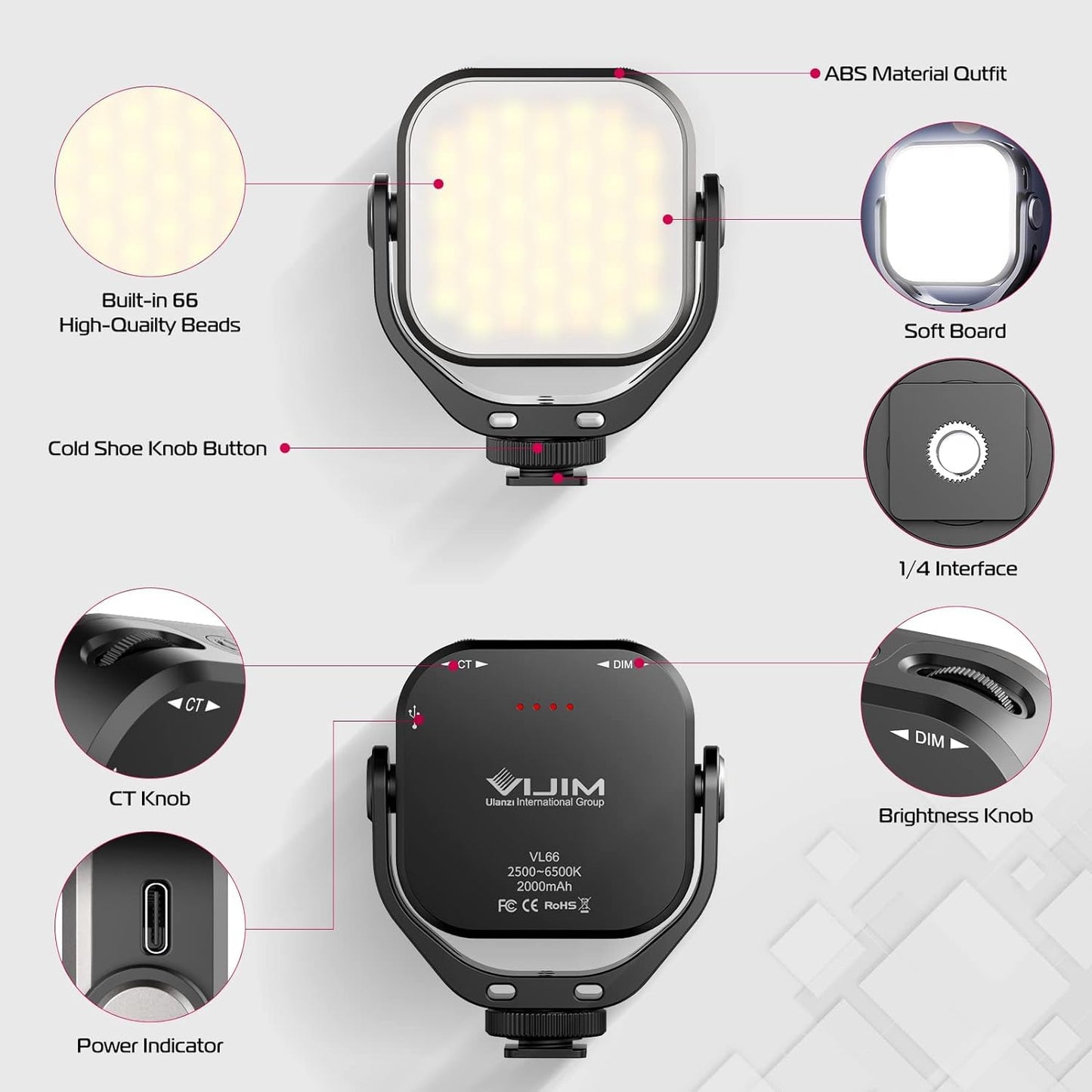 Ulanzi VL100X Selfie Light, Clip LED Light Panel for Phone/Laptop/Tablet/Computer, Bi-Color Portable Clip Camera Light with Dimmable 2500-6500K with 2000mAh Battery for Video Conference/Picture