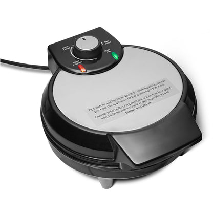 Amazon Basics Waffle Iron, Mini Belgian Waffle Maker with Round 8-Inch Ceramic Nonstick Plate, Adjustable Browning Control, Cool Touch Handle, Vertical Storage, 8 Inches, Black