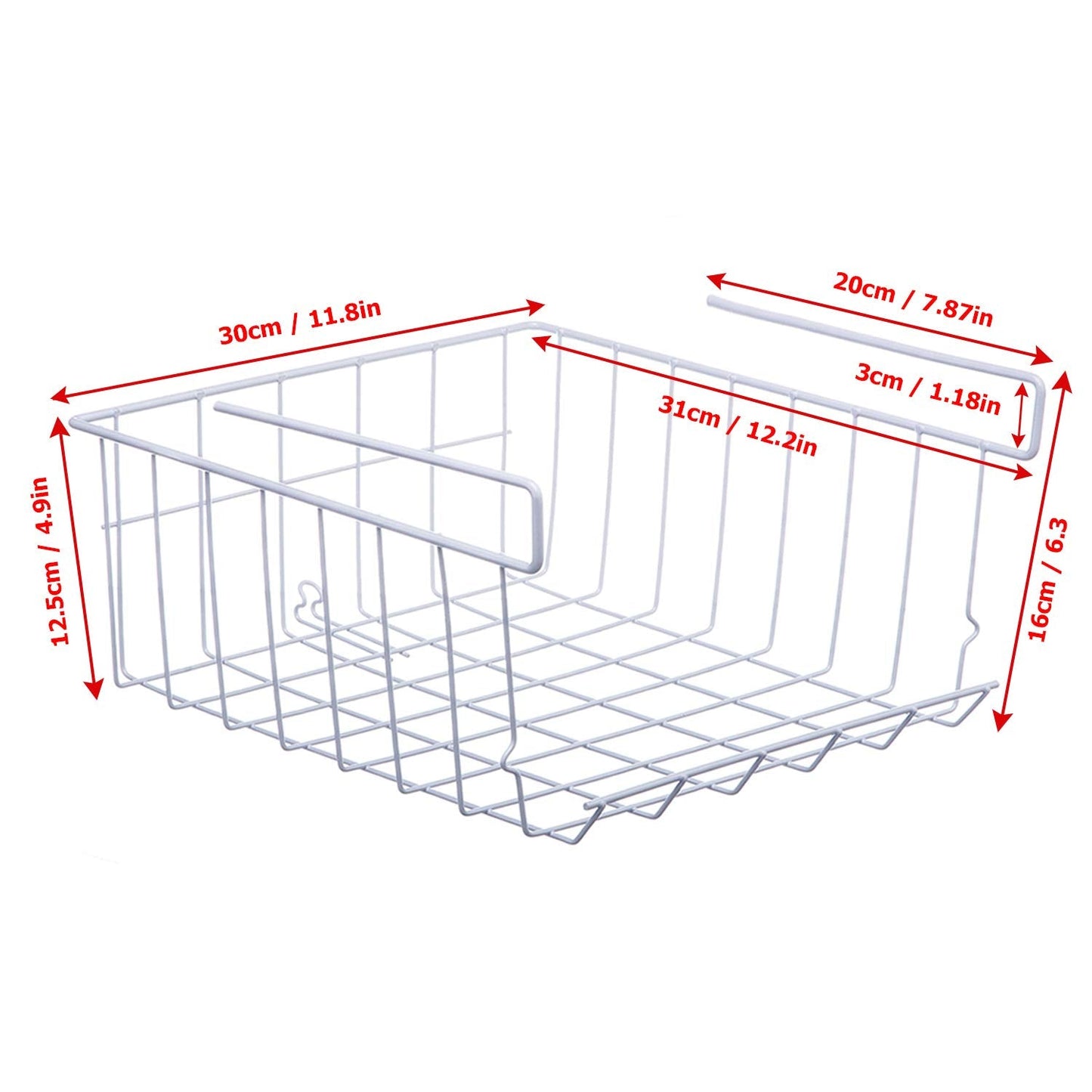 Lonians 2-Pack Under Shelf Hanging Storage Baskets - Metal Wire Rack Organizer for Kitchen, Pantry, Cabinet, Bathroom, Desk - Space Saving Shelf Extender (White, Large)