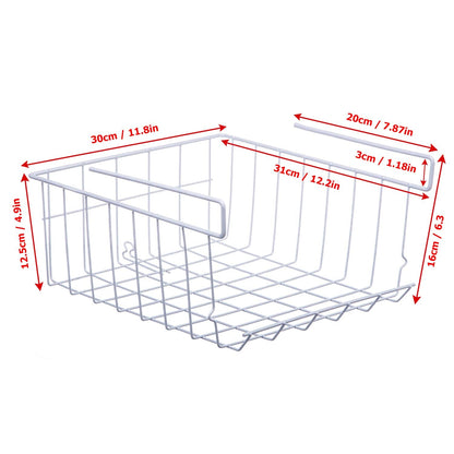 Lonians 2-Pack Under Shelf Hanging Storage Baskets - Metal Wire Rack Organizer for Kitchen, Pantry, Cabinet, Bathroom, Desk - Space Saving Shelf Extender (White, Large)