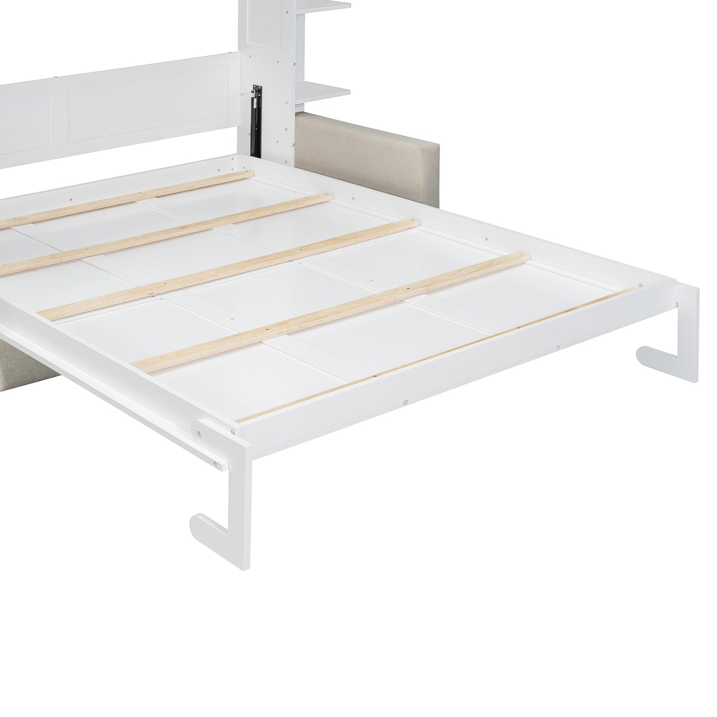 Merax Queen Size Murphy with Sofa and Shelves for Bedroom or Guestroom Wall Bed Space Saving Hidden Bed,No Need Fix to The Wall,Gray