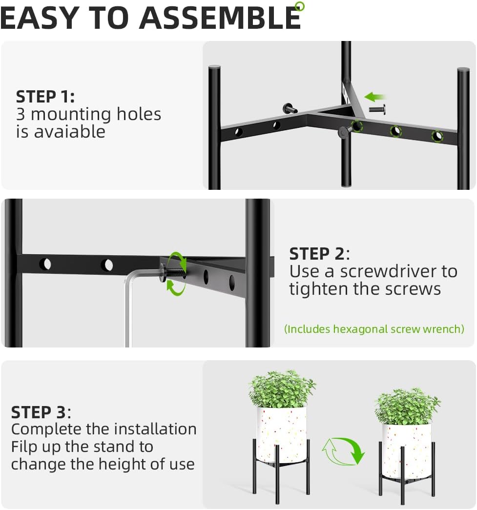 8"-12" 9.5" 2 Pack Plant Stand Indoor Adjustable Pot Holders, Metal Plant Stand Outdoor, Anti-Rust Black Metal Plant