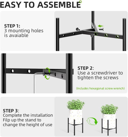 8"-12" 9.5" 2 Pack Plant Stand Indoor Adjustable Pot Holders, Metal Plant Stand Outdoor, Anti-Rust Black Metal Plant