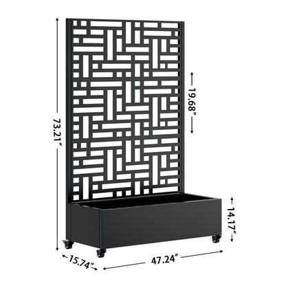 Nevoc Metal Raised Garden Bed, Outdoor Planter Box with Trellis on Wheels, Weather-Resistant Plant Planter for Climbing Plants Flower Vegetables for Patio Backyard Poolside (73"x47"x16", C)