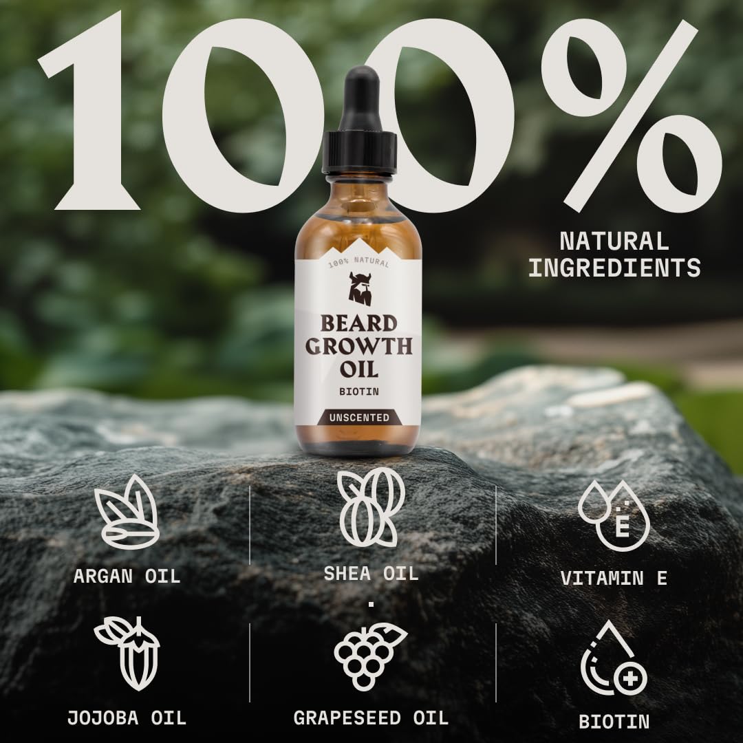 Striking Viking Beard Oil with Biotin for Men - 2 Fl Oz, 1 Pack, Sandalwood - Thickening & Conditioning Beard Growth Oil & Serum with Argan & Jojoba for Hydrated Facial Hair