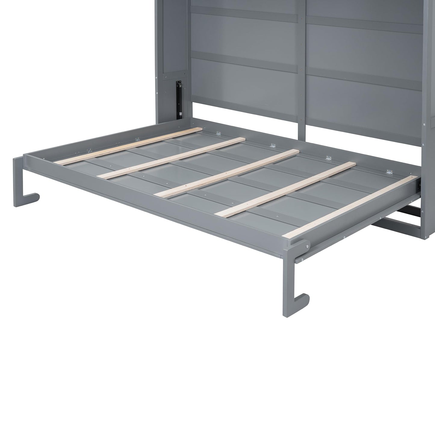 Merax Modern Murphy Cabinet Bed with Top Cabinets, Solid Wood Wall Platform Bed/No Box Spring Needed/Easy Assemble Full,Gray