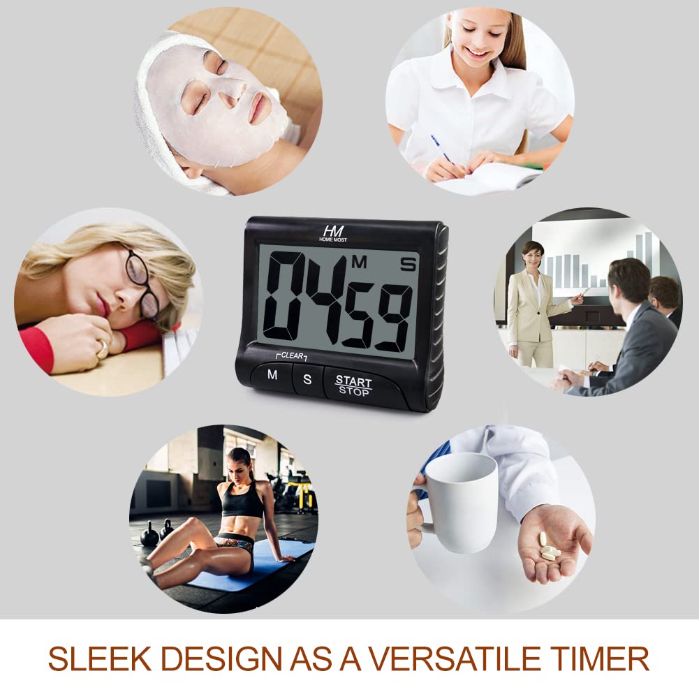 HOME MOST 2-Pack Large Display Kitchen Timer - 3" Digital Timer Magnetic Back Loud Alarm - Black Cooking Timers for Kitchen Teachers Students Games Meetings - Sports Timers for Workouts Exercise