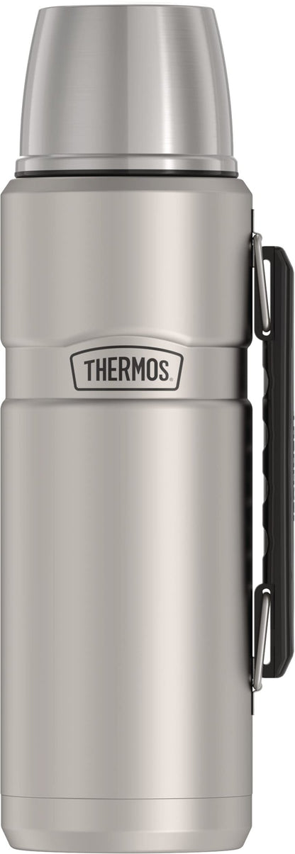 THERMOS Stainless King Vacuum-Insulated Beverage Bottle, 40 Ounce, Matte Steel & Stainless King Vacuum-Insulated Food Jar, 24 Ounce, Midnight Blue