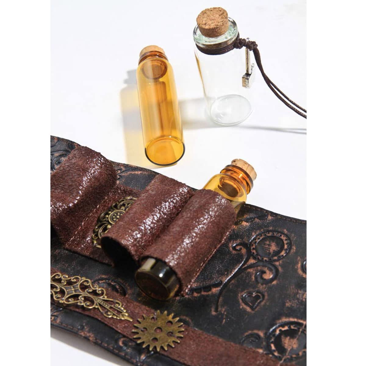 SUMGOGO Arm Bracer Cuff Armband Wrist Guard Armor Medieval Witch Wizard Magic Cork Potion Bottle Lolita Cosplay LARP Costume Accessory Decor (Coffee)
