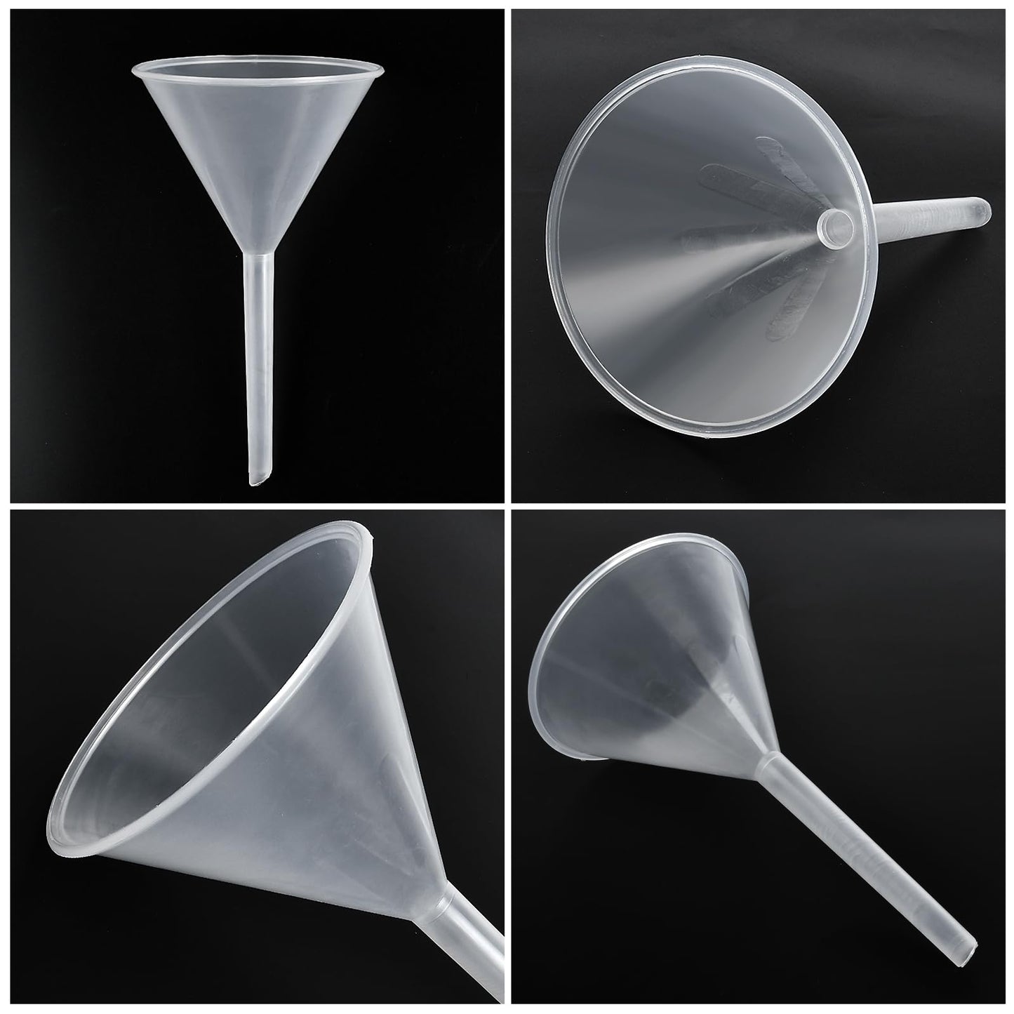 Elesunory 25Pcs 3.5 Inch Plastic Funnels, Wide Mouth Funnels for Kitchen Use Filling Bottles, Versatile Large Funnel with Long Reaching Spout for Oil, Perfume, Spices