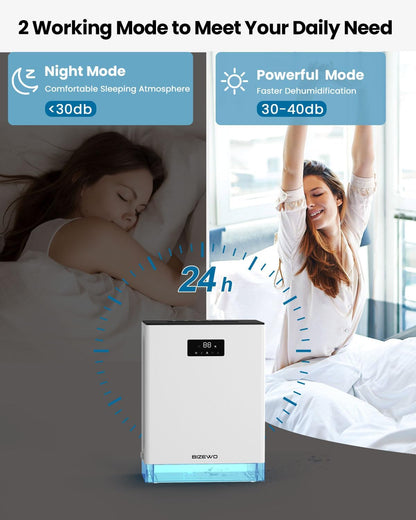 BIZEWO Dehumidifier - Quiet Home Dehumidifier for 980 Sq.Ft | 101 Oz Water Tank, Auto Shut Off & 7 Colors Ambient Light