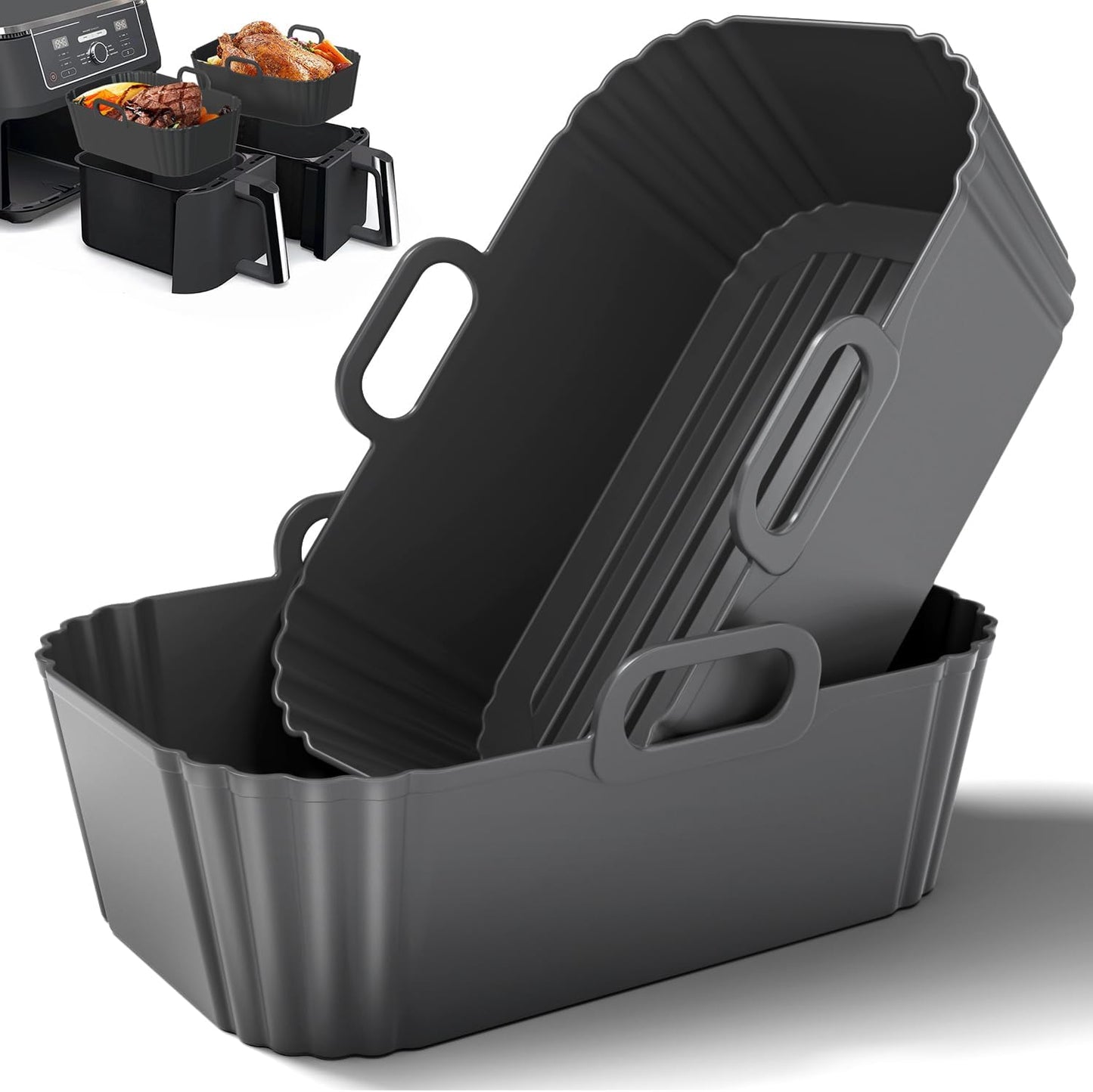 Skiennix Silicone Air Fryer Liners - Reusable for Ninja Foodi & COSORI 9QT | Fits 8-10QT Dual Basket