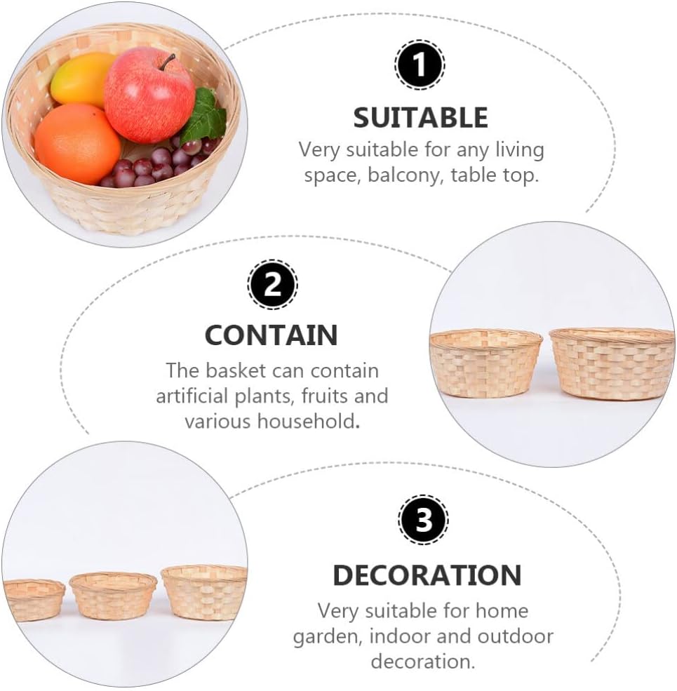 Wooden Berry Baskets, 3pcs Mini Woven Round Baskets for Food Serving and Candy Gift Container