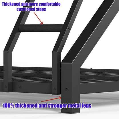 QLUSAN Latest Upgraded & Stronger Heavy Duty Metal Twin XL Over Queen Size Bunk Bed, Safer Thickened More Stable Bunkbed (Greater Weight Capacity) (Twin XL Over Queen (A),Black)
