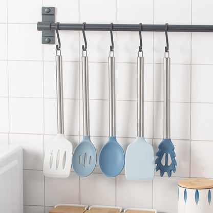 COOK WITH COLOR Silicone Cooking Utensils - 5 Pc Kitchen Utensil Set for Nonstick Cookware (Blue and White)