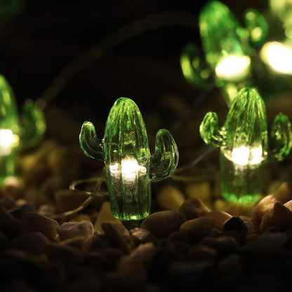 14.1Ft 40 8 Tropical Theme Cactus Decorative String Lights Warm White LED Waterproof Battery Operated Modes Cactus