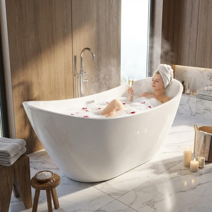 GarveeLife 67 Inch Freestanding Bathtub, Deep Soaking Acrylic Tub for Modern Bathroom, Standalone Soaker with Polished Chrome Overflow and Drain, CUPC Certified, White Glossy Finish