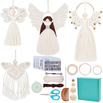 ORIGACH 4 Set DIY Mixed Angel Macrame Kit, 4 Styles Boho Macrame Angel Kit Wall Hanging Christmas Ornament with Instruction Tutorial for Adults Beginners