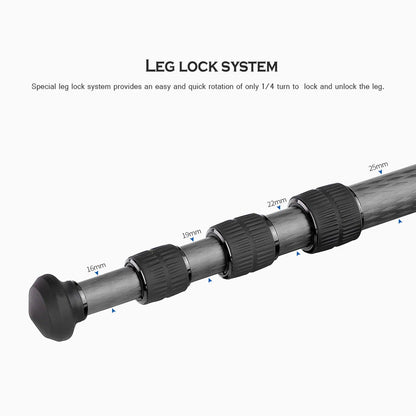 Leofoto 47" Lightweight Carbon Fiber Travel Tripod, Professional Compact Tripod for Camera DSLR Video, Max Load 18Lbs/8KG (LS-254CX)