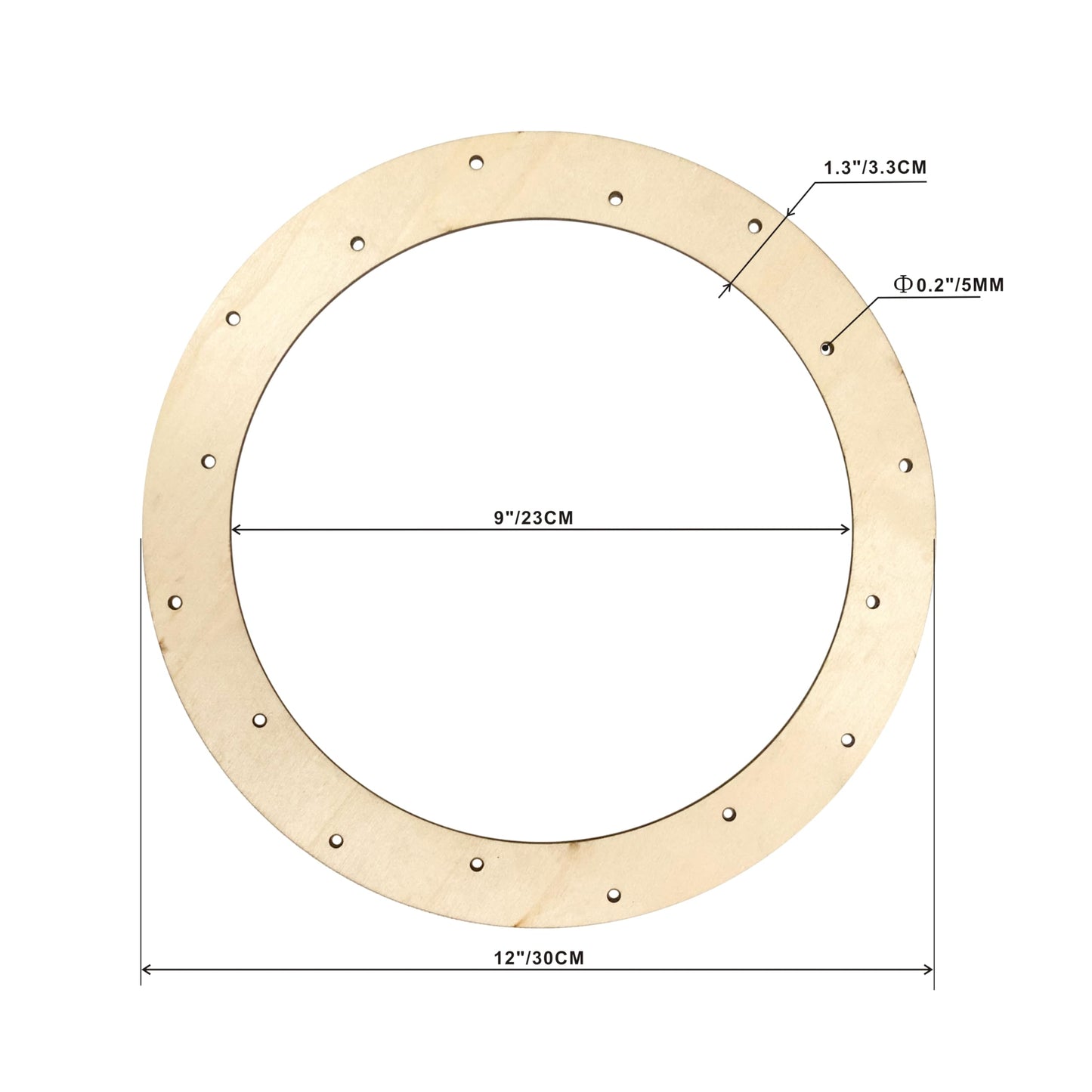 Cregugua 12 Inch 6 Pack Unfinished Wooden Wreath Rings Crafts Hanging Floral Hoop Garland Wood Wreath Frames for Home Decor (0.18 inch Thick,with 16 Holes)