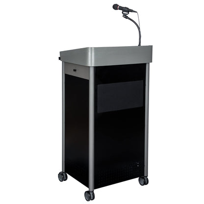 OEF Furnishings CoreSound Media Series Floor-Standing Mobile Lectern (No Microphone, AC Powered, Charcoal Finish)