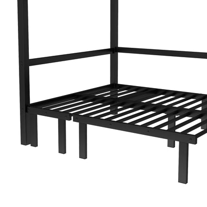Bellemave Full Over Full Futon bunk Bed, Lower bunk can be Pulled Out in Three Sections, Loft Bed with Sofa for Teens, Adults, Bedroom, Black(Excluding Cushions and mattresses)