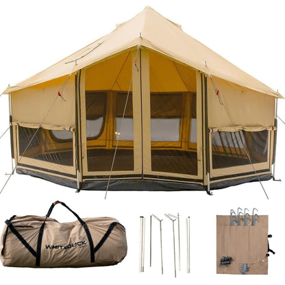 WHITEDUCK Altimus Canvas Tent with Stove Jack, Waterproof, 4 Season Luxury Camping and Glamping Tent Outdoor (18', Water Repellent, Sandstone Beige)