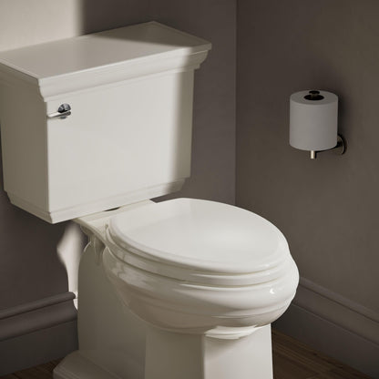 KOHLER 4694-96 Ridgewood Elongated Toilet Seat, Compression-Molded Wood, Color-Matched Plastic Hinges, Biscuit