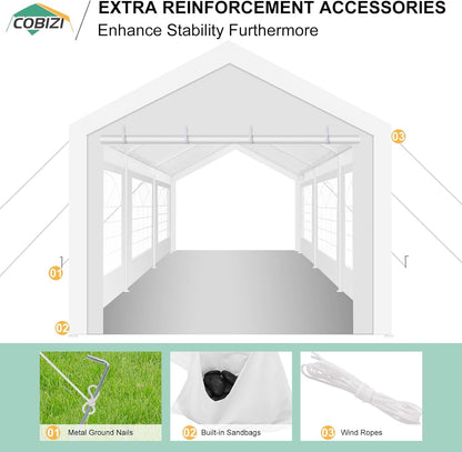 COBIZI 10x20FT Party Tent Heavy Duty for Parties Outdoor Gazebo White Event Shelter Wedding Canopy, BBQ Carport Commercial with Removable Sidewall Windows, Powder Coating (Better Than Galvanized)