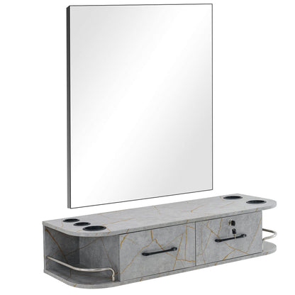 BarberPub Locking Wall Mount Styling Barber Station with Mirror Beauty Spa Salon Furniture,6154-5012-mirror (Gold&Grey)
